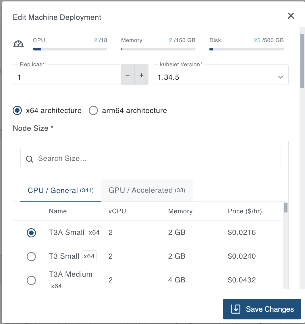 Machine deployment edit dialog